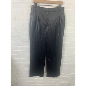 House of Harlow 1960 Women's Faux Leather Pleated Straight Leg Pant Black 32